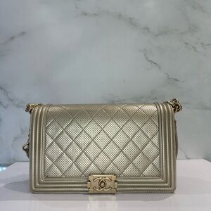 CHANEL Boy bag old medium gold